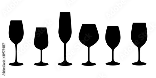 Set of wine glass. Alcohol beverage vector icons on white background.