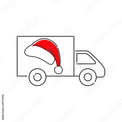 Temporada de Navidad. Logotipo con gorro de Papá Noel en vehículo de reparto con lineas en gris y rojo