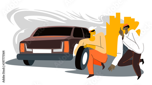 Culprits stealing car tyre at city, stolen tires
