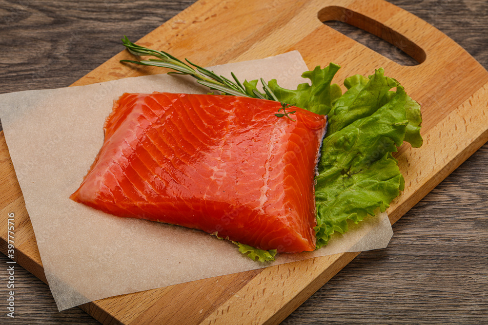 Salmon piece steak served rosemary Salmon piece steak served rosemary