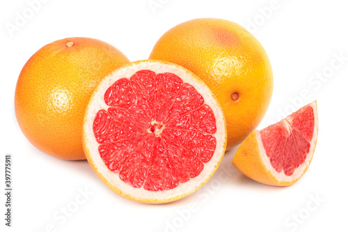 Grapefruit with slices isolated on white background