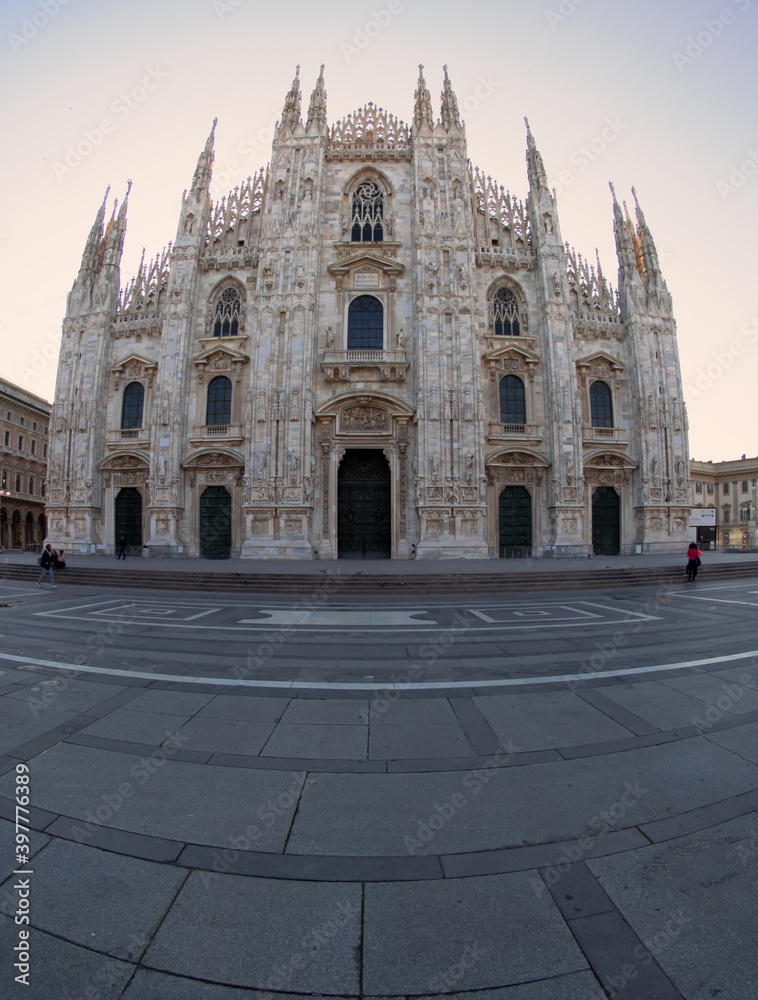 empty square and Duomo the Cathedral of Milan, Italy