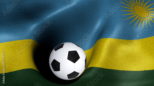 3D rendering of the flag of Rwanda with a soccer ball