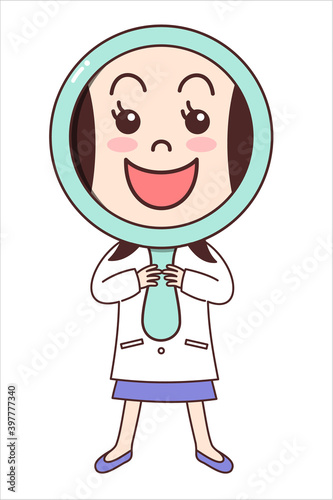 熱心に患者を診る女医　詳しく調べてくれる女医　カラー　アウトライン有り