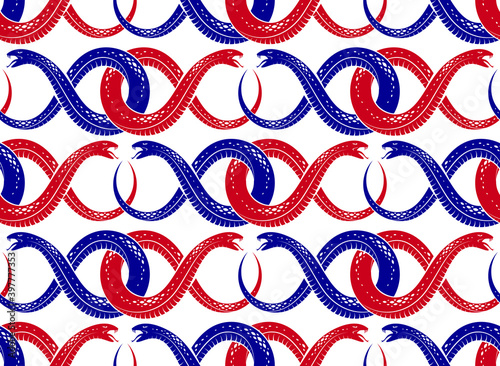 Seamless snakes pattern in vintage drawing style, dangerous poisoned reptiles vector background, endless tiling wallpaper, subculture rock n roll and hard rock theme.