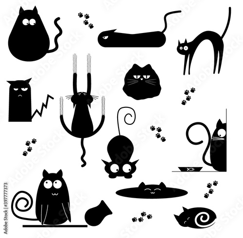 Set of funny cats in vector on white background. For the design of textiles, websites, and pet products