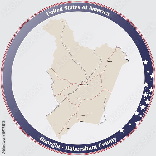 Large and detailed map of Habersham county in Georgia, USA. photo