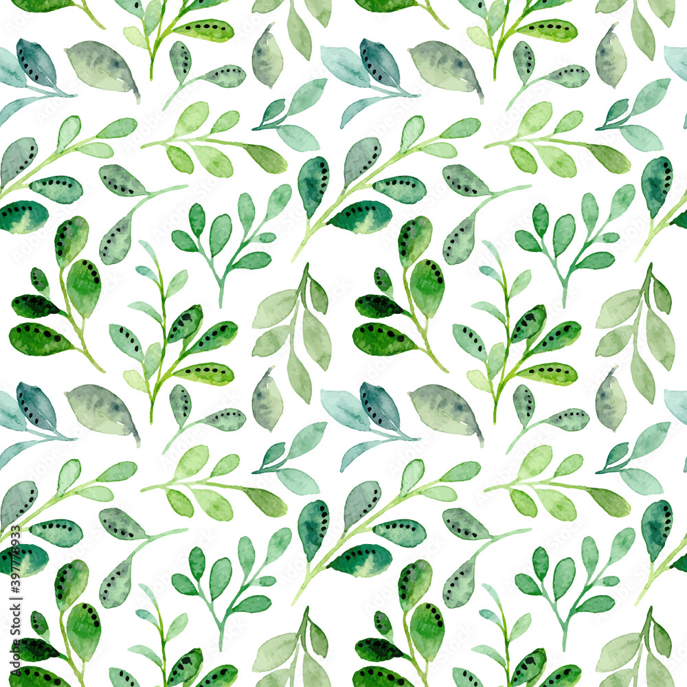 Seamless pattern with green leaves watercolor Seamless pattern with green leaves watercolor