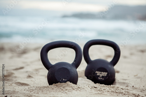 Calisthenics Bodyweight Kettle bell Training at the Beach