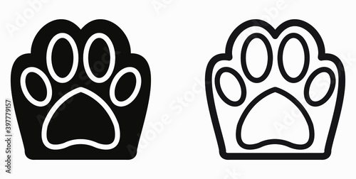 Animal paw icon. Goods for pets. Illustration of dogs. Vector icon.