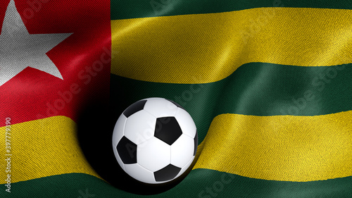 3D rendering of the flag of Togo with a soccer ball