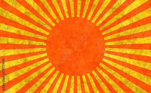 日の出を感じる背景素材　太陽　朝日　赤　金　日章旗　旭日旗