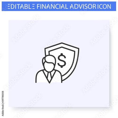 Insurance agent line icon. Finance and property protection consultant. Consulting in business and financial control. Capital management and improvement. Isolated vector illustration. Editable stroke 