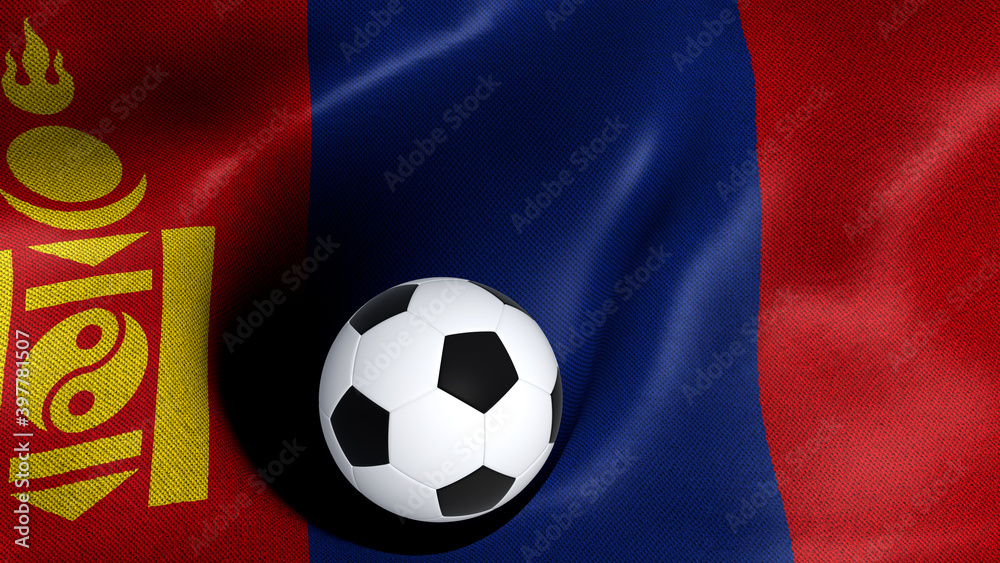 3D rendering of the flag of Mongolia with a soccer ball 3D rendering of the flag of Mongolia with a soccer ball