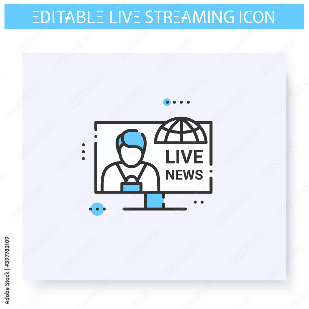 Live news line icon. Online video stream. Blogging and broadcasting. Internet broadcast, content, commercial video. Isolated vector illustration. Editable stroke 