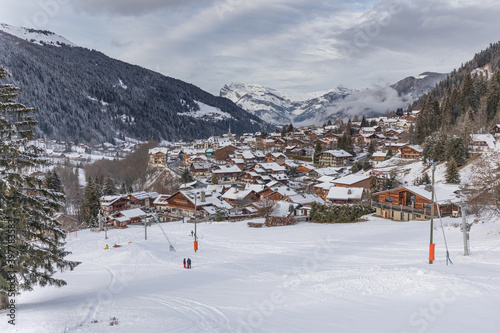 The first snow of the 2020/21 winter falls on the pretty French Alpine Village of Les Contamines-Montjoie