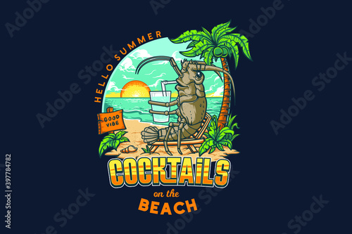 Lobsters Drinking Cocktails On The Beach