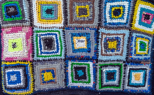 Crocheted by hand from strips of fabric rugs closeup