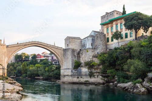 View of the historic Old Bridge in Mostar at dawn. Bosnia and Herzegovina © Shyshko Oleksandr