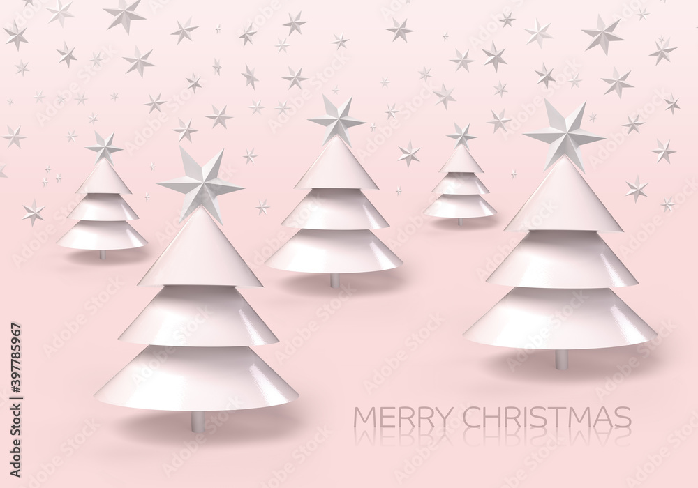 Fototapeta premium Abstract christmas tree on a pastel background of snowflakes and star.