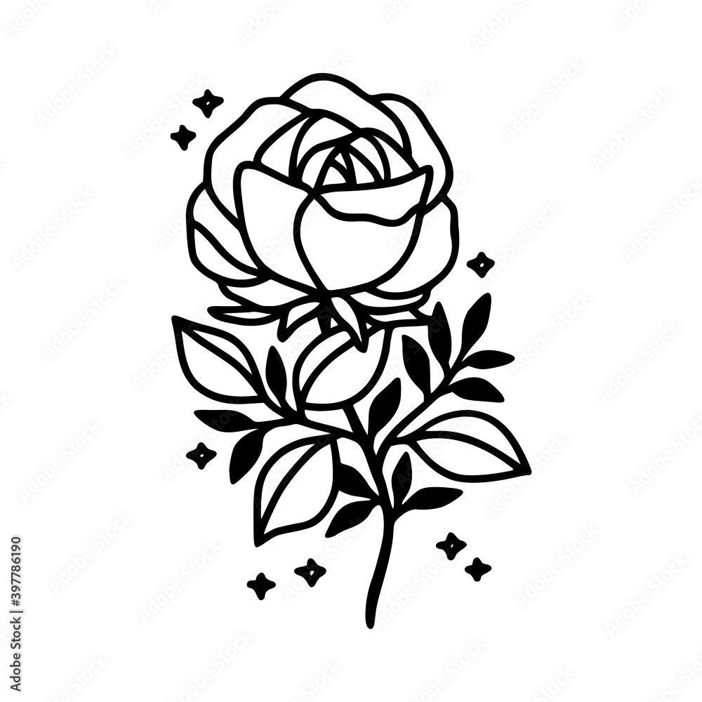Hand drawn rose, peony flower and botanical leaf branch illustration. Black line art vector feminine logo. Symbol and icon for wedding, business card, cosmetics, jewel, brand, and beauty products Hand drawn rose, peony flower and botanical leaf branch illustration. Black line art vector feminine logo. Symbol and icon for wedding, business card, cosmetics, jewel, brand, and beauty products