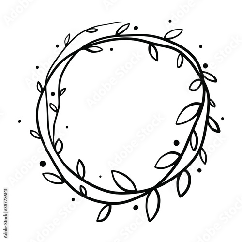 Vector hand drawn spring wreaths isolated on white background. Outline willow branch. Doodle style. Floral frame.