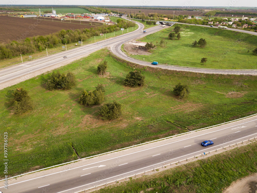 Rostov-on-Don. M4 highway. Bataysk. Russia 05/05/2020. Aerial drone shot of the highway.