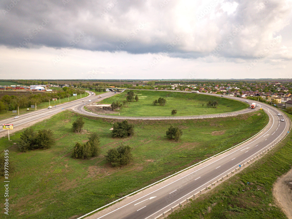 Rostov-on-Don. M4 highway. Bataysk. Russia 05/05/2020. Aerial drone shot of the highway.