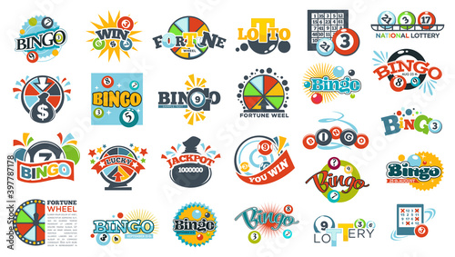 Fortune wheel, loto and bingo, labels lotteries