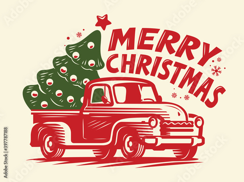 Merry Christmas retro greeting card. Winter holiday vector illustration