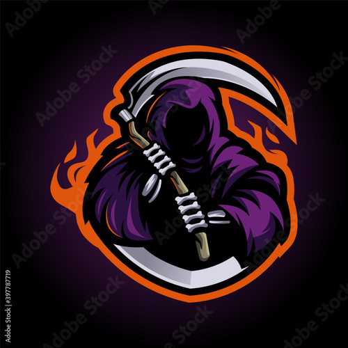 Reaper mascot logo design vector with modern illustration concept style for badge, emblem and t-shirt printing. Grim reaper illustration for e-sport