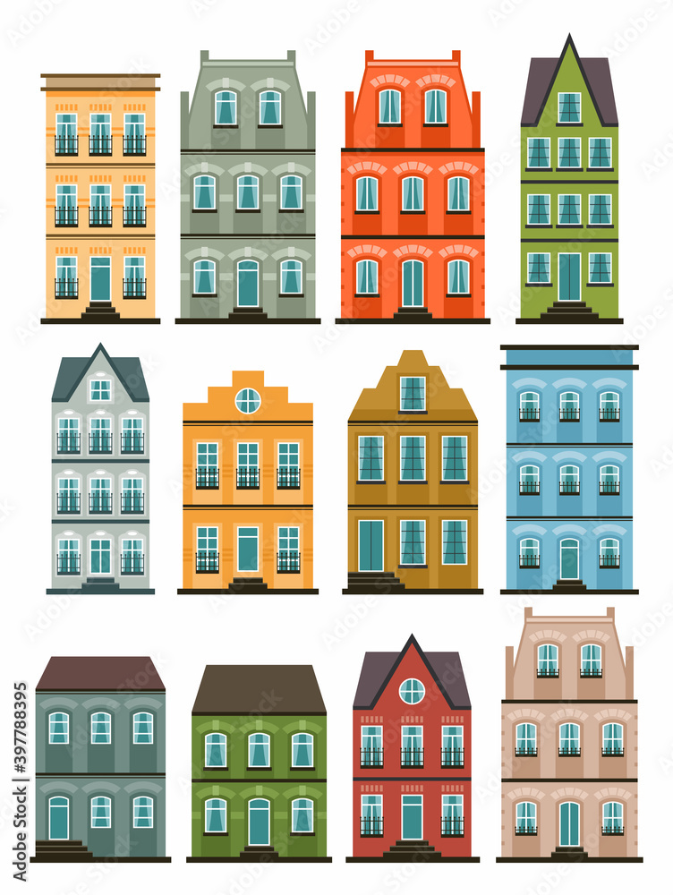 Dutch colorful houses. Vector illustration