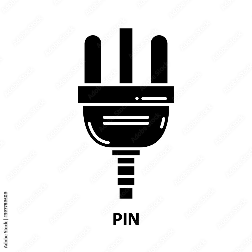 pin icon, black vector sign with editable strokes, concept illustration pin icon, black vector sign with editable strokes, concept illustration