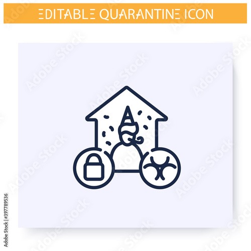 Quarantine party line icon. Man celebrating holiday at home.Social isolation and covid19 virus spread prevention. Global pandemic fight.Stay home concept. Isolated vector illustration.Editable stroke 