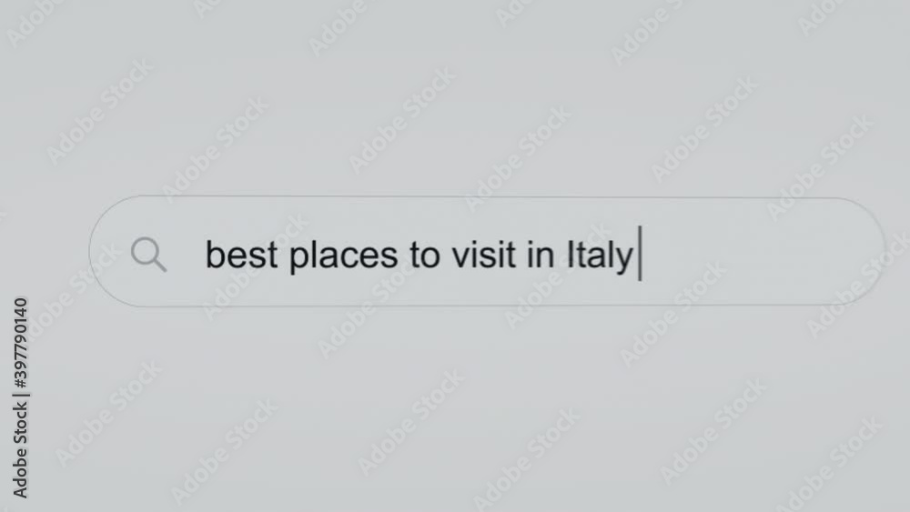 Best places to visit in Italy - Internet browser search bar question typing text with camera movement.