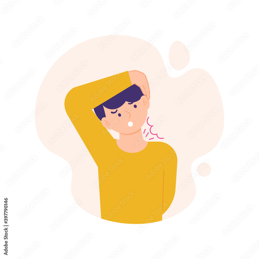 illustration of a man tilting his head with his hands to stretch his