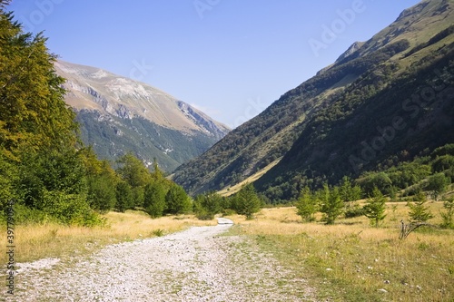 A dirt road in the valley of Sibillini mountains (Marche, Italy, Europe)
