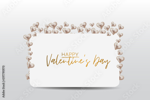 Valentines Day banner with 3d hearts. Love design concept. Romantic invitation or sale offer promo. Vector illustration.