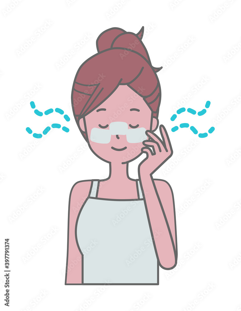 コットンパックで保湿をする女性のイラスト コットンパックで保湿をする女性のイラスト