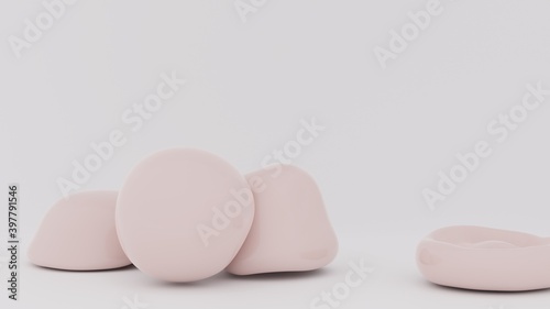 Color balls bounce on white background. 3d render of elastic shapes falling.