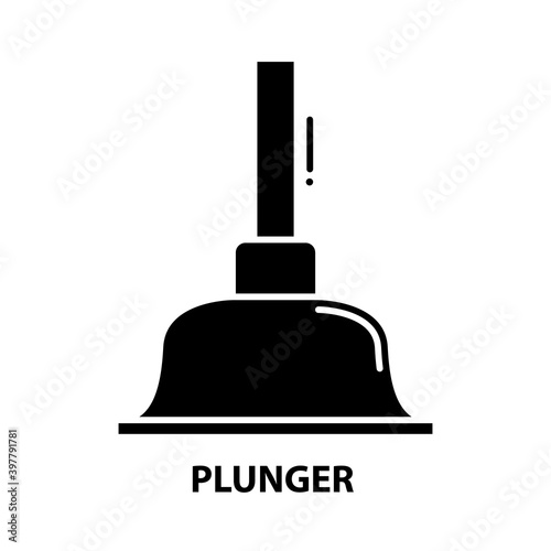 plunger icon, black vector sign with editable strokes, concept illustration