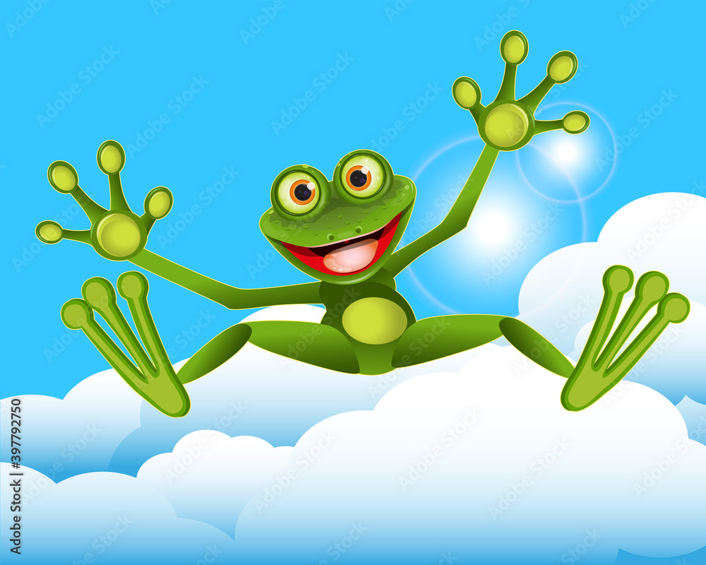 Fototapeta premium Stock Illustration of a Green Frog Jumping