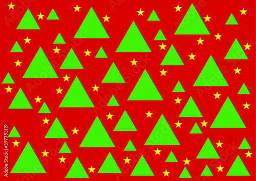 Eine weihnachtliche Illustration mit grünen Tannen und gelben Sternen