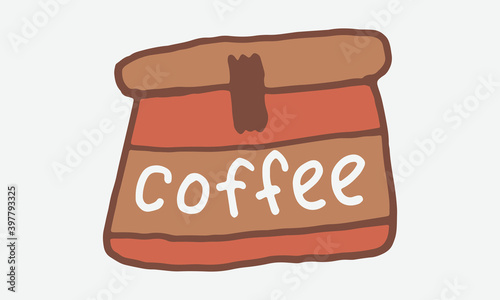 Doodle coffee bag illustration. Simple outline drawing. Morning drink for breakfast. Hand drawn design element