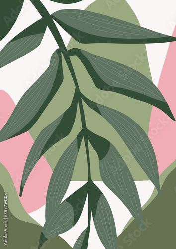 Minimal tropical Scandinavian leaf for wallart, decor, print