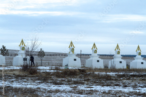 Individual stupas dedicated to Buddhist deities or saints photo