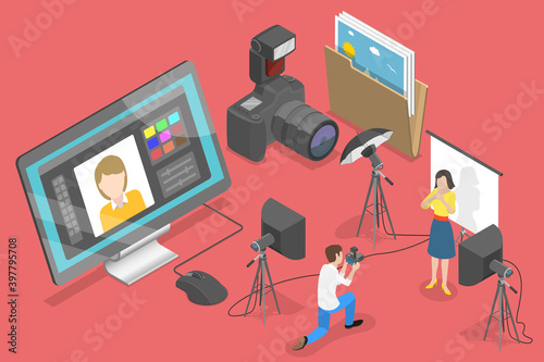 3D Isometric Flat Vector Conceptual Illustration of Photography Studio.