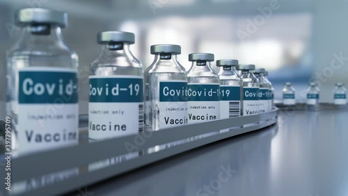 New coronavirus vaccine production line, large-scale pharmaceutical processing, prevention of the spread of Covid-19 infection photo