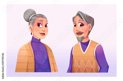 memories of grandparents posing happily - Premium Vector