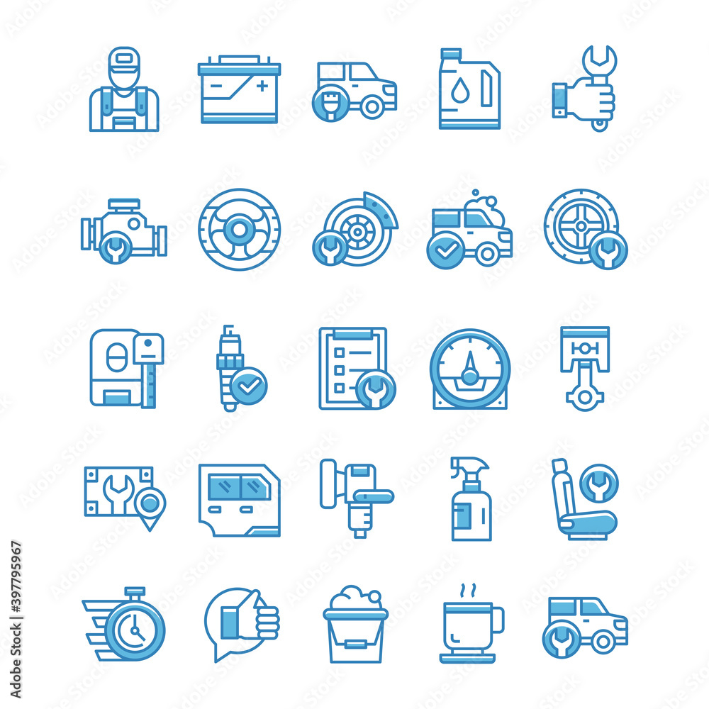 Set of Car Service icons with blue style. Set of Car Service icons with blue style.